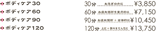 ボディケアコース料金