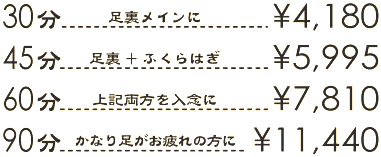 フットケアコース料金